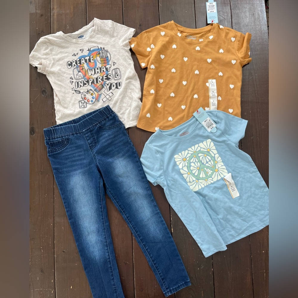 Size 6 NWT Cat & Jack jegging denim jeans Old Navy Graphic Tee Tshirt bundle